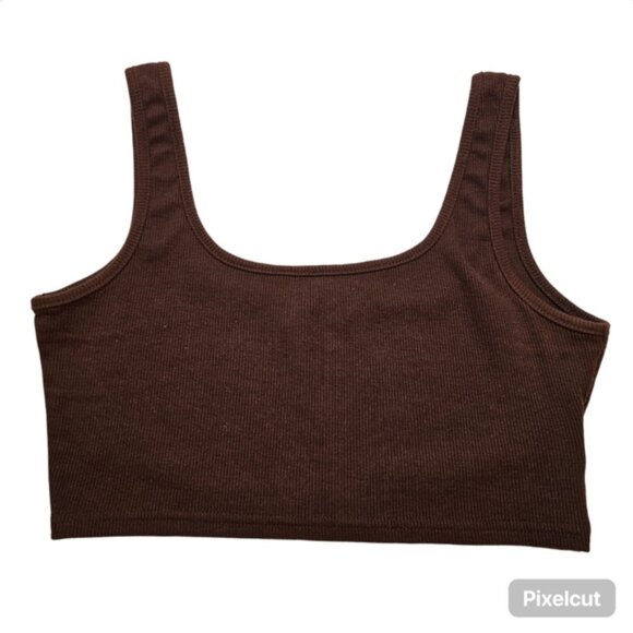 SHEIN brown ribbed stretch squareneck cotton blend knit crop tank top size 4 US - Picture 1 of 5